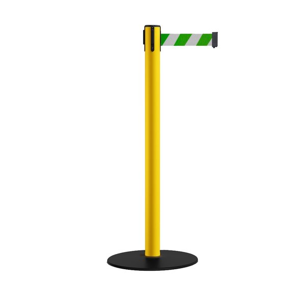 Montour Line Stanchion Belt Barrier Yellow Post Low Base 13ft. Green/White Belt MSX630-YW-GWD-130